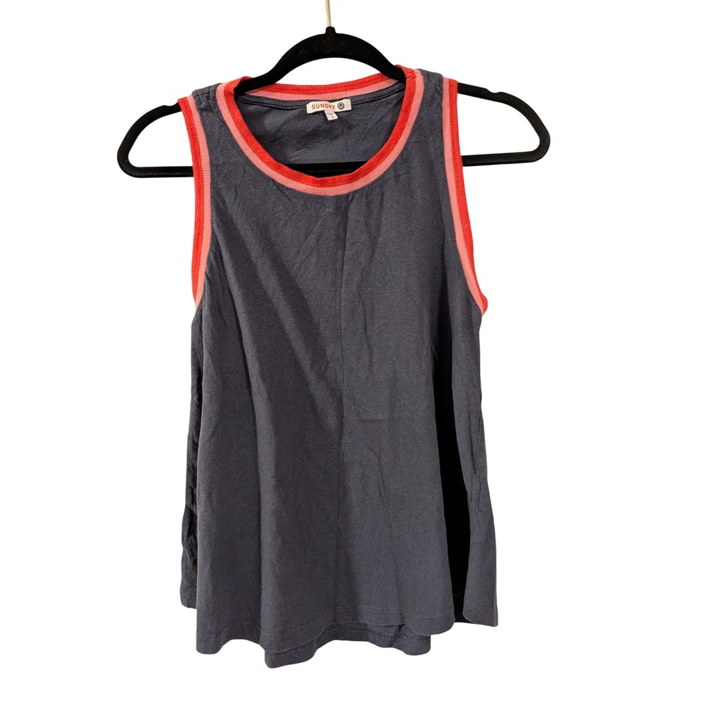 Sundry Tank Top Womens 2 Gray Red Pink Contrast Trim Racerback Cotton USA